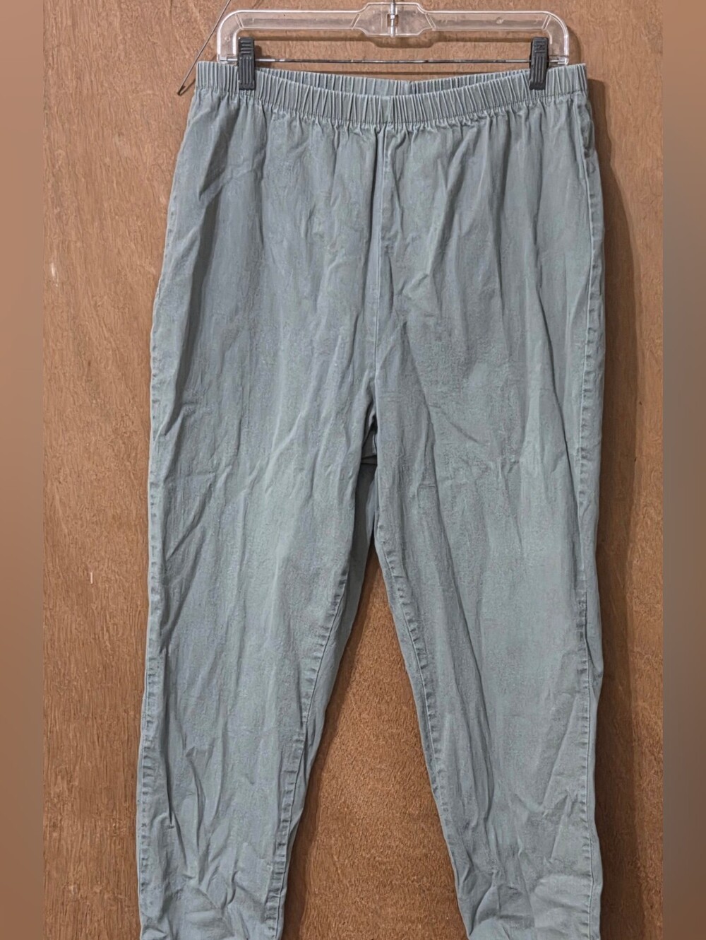 Liz & Me Woman's Pale Green Elastic-Waist Heavy Cotton Pants Size 20W Short